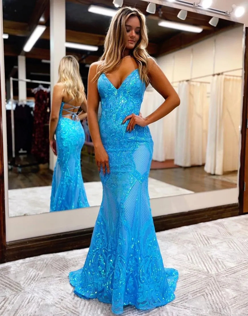 Wholesale Mermaid Corset Back Long Prom Dress With Sequin prom dresses with long sleeves